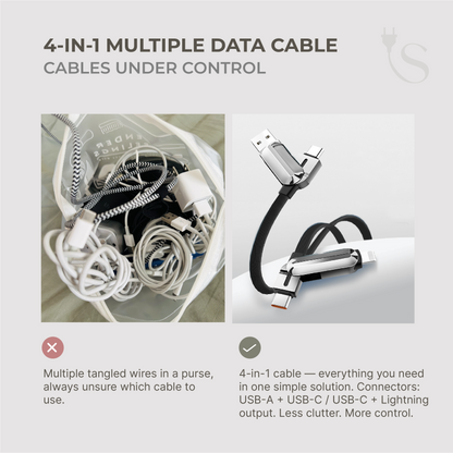 4-in-1 Multiple Data Cable (USB-C+USB-A to USB-C+Lightning)