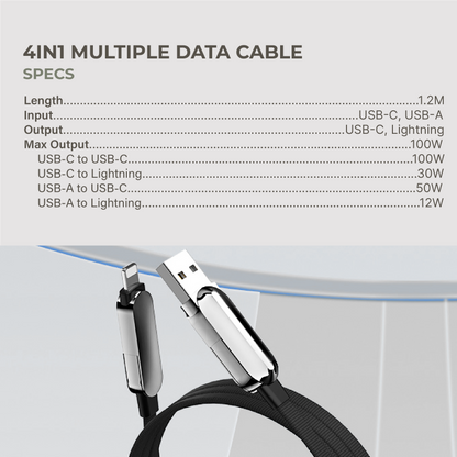 4-in-1 Multiple Data Cable (USB-C+USB-A to USB-C+Lightning)
