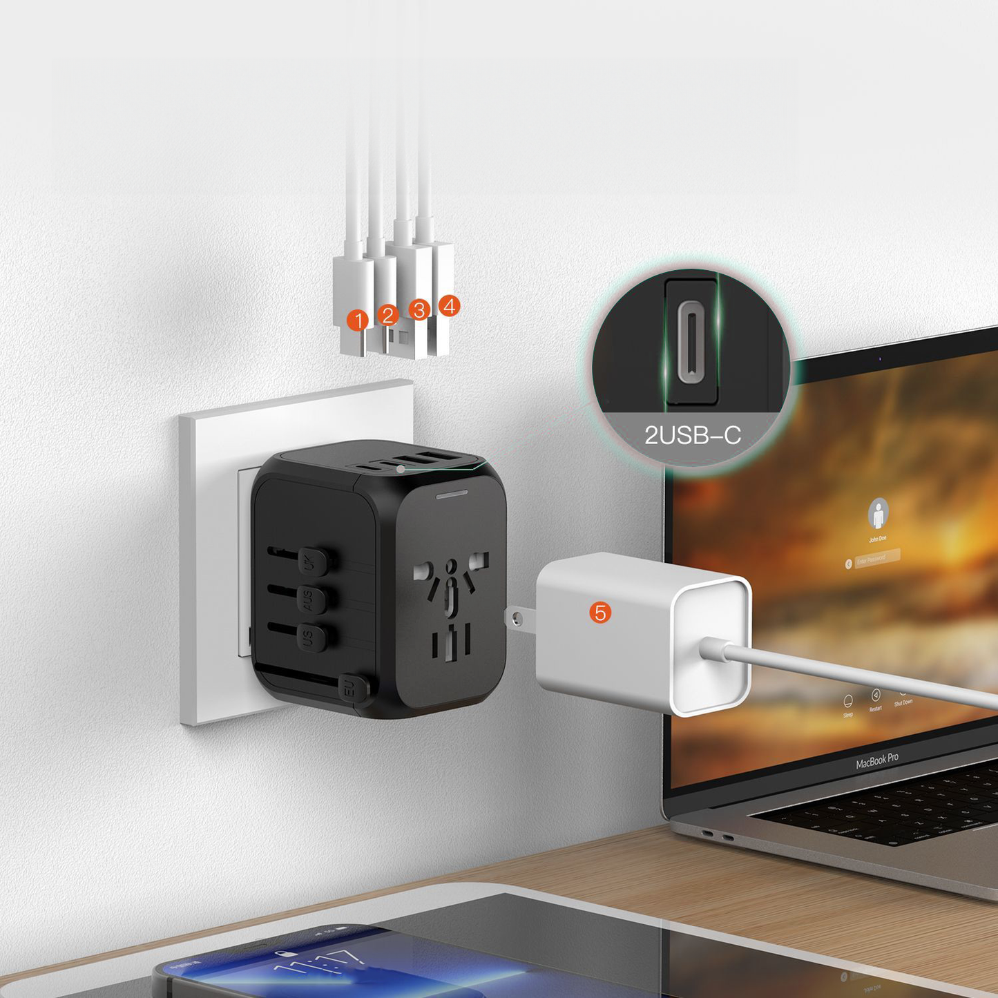 Travel Adapter (2 USB-C & 2USB-A ports)