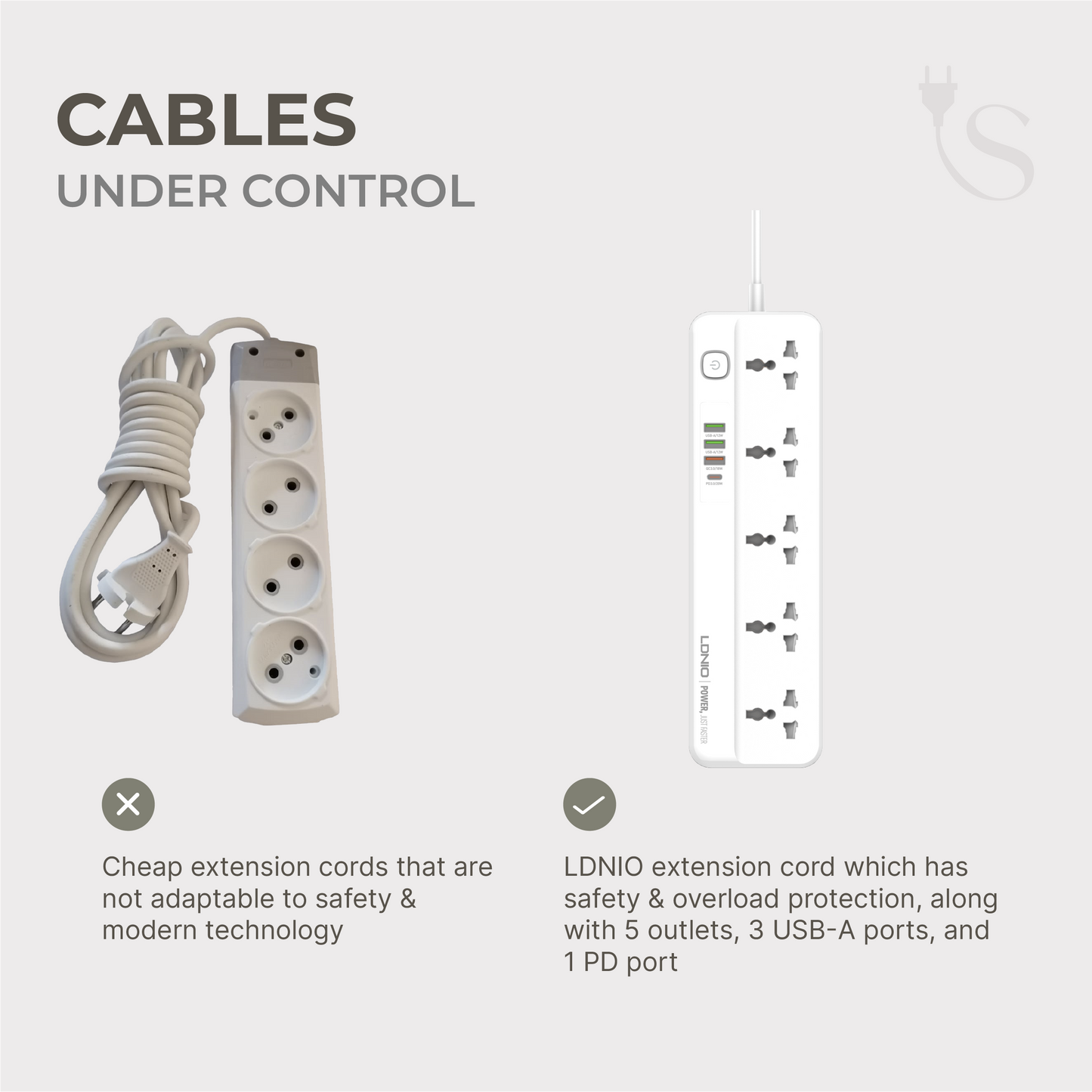 Extension Cord (5 outlets, 3 USB-A, 1 USB-C)