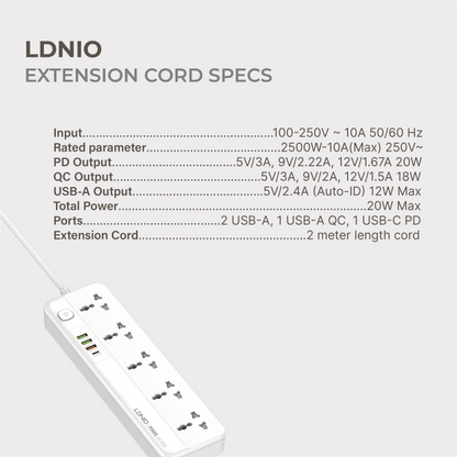 Extension Cord (5 outlets, 3 USB-A, 1 USB-C)