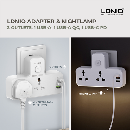 Adapter (2-Outlet, 3 USB, & Nightlight)