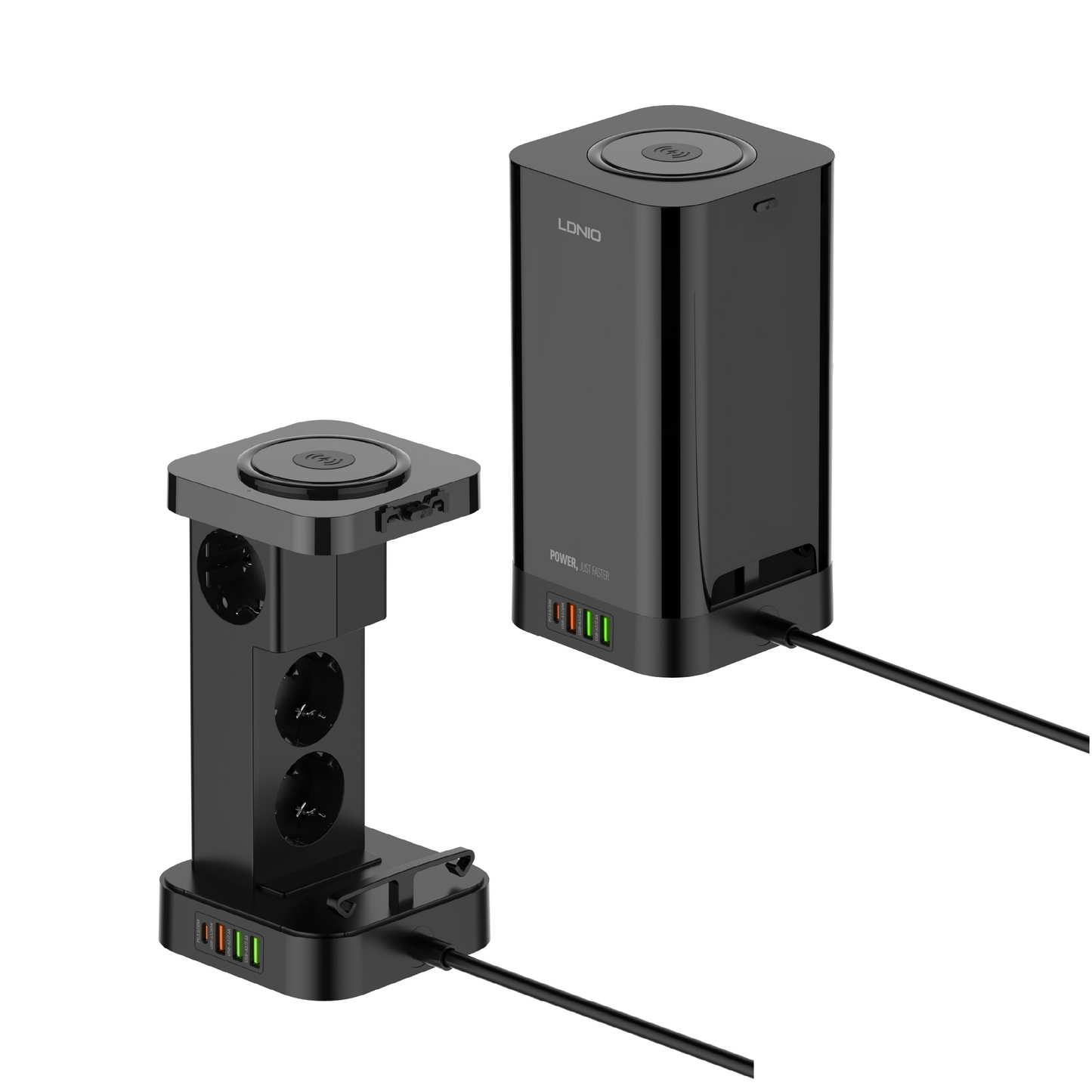 Tower Extension Cord (4 Outlets, 4 USB Ports, & Wireless Charger)